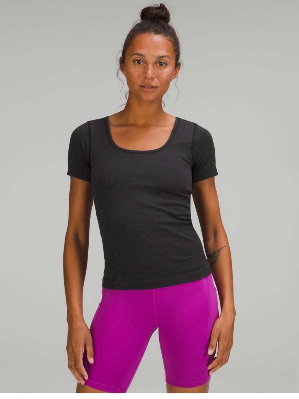 lululemon athletica Black Ribbed Scoop-Neck Short Sleeve Tee